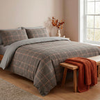 Duvet Cover + Pillowcase Cotton Satin - Prince Of Wales - Brown