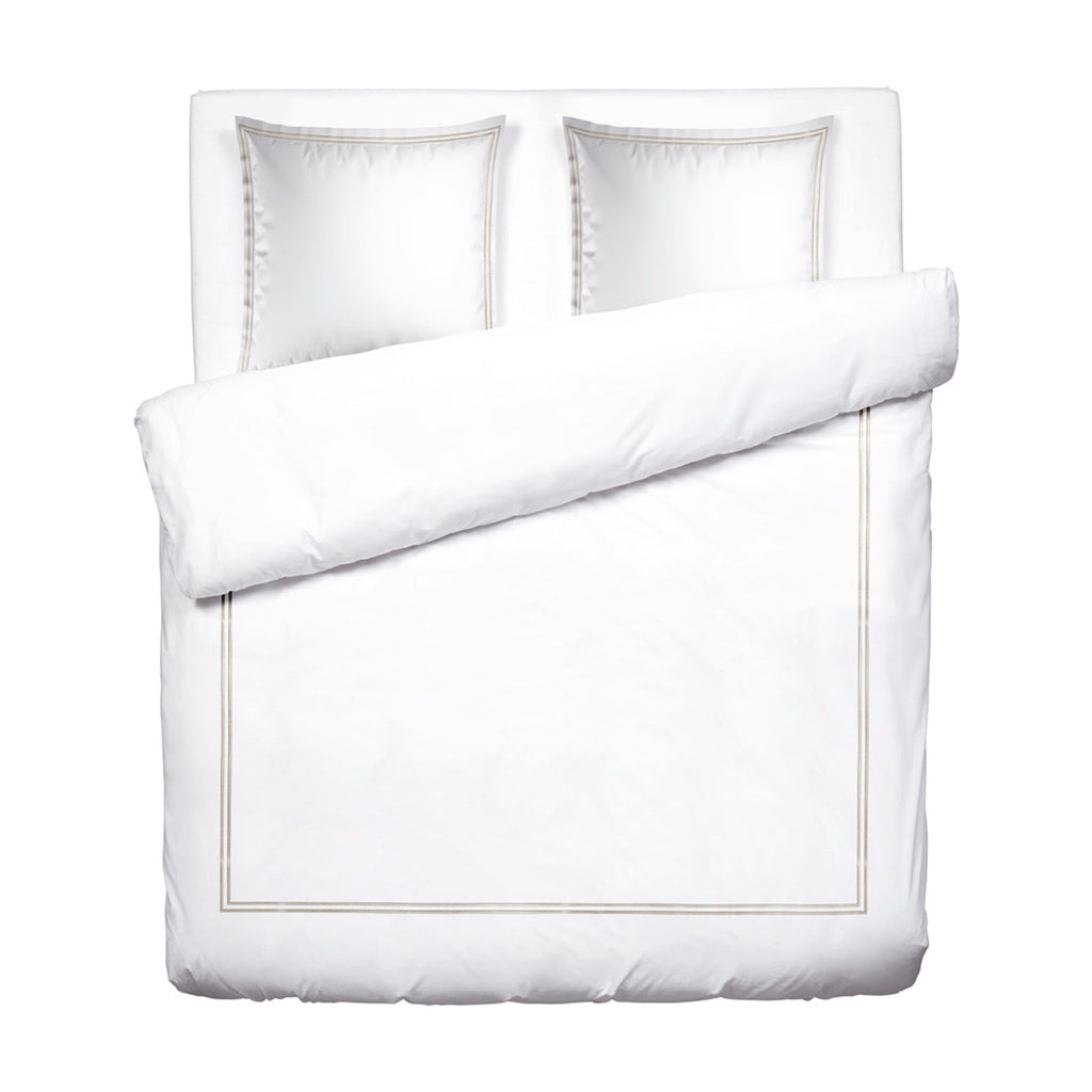 Housse De Couette + Taie D'Oreiller Satin De Coton - Antibes - Taupe / Blanc
