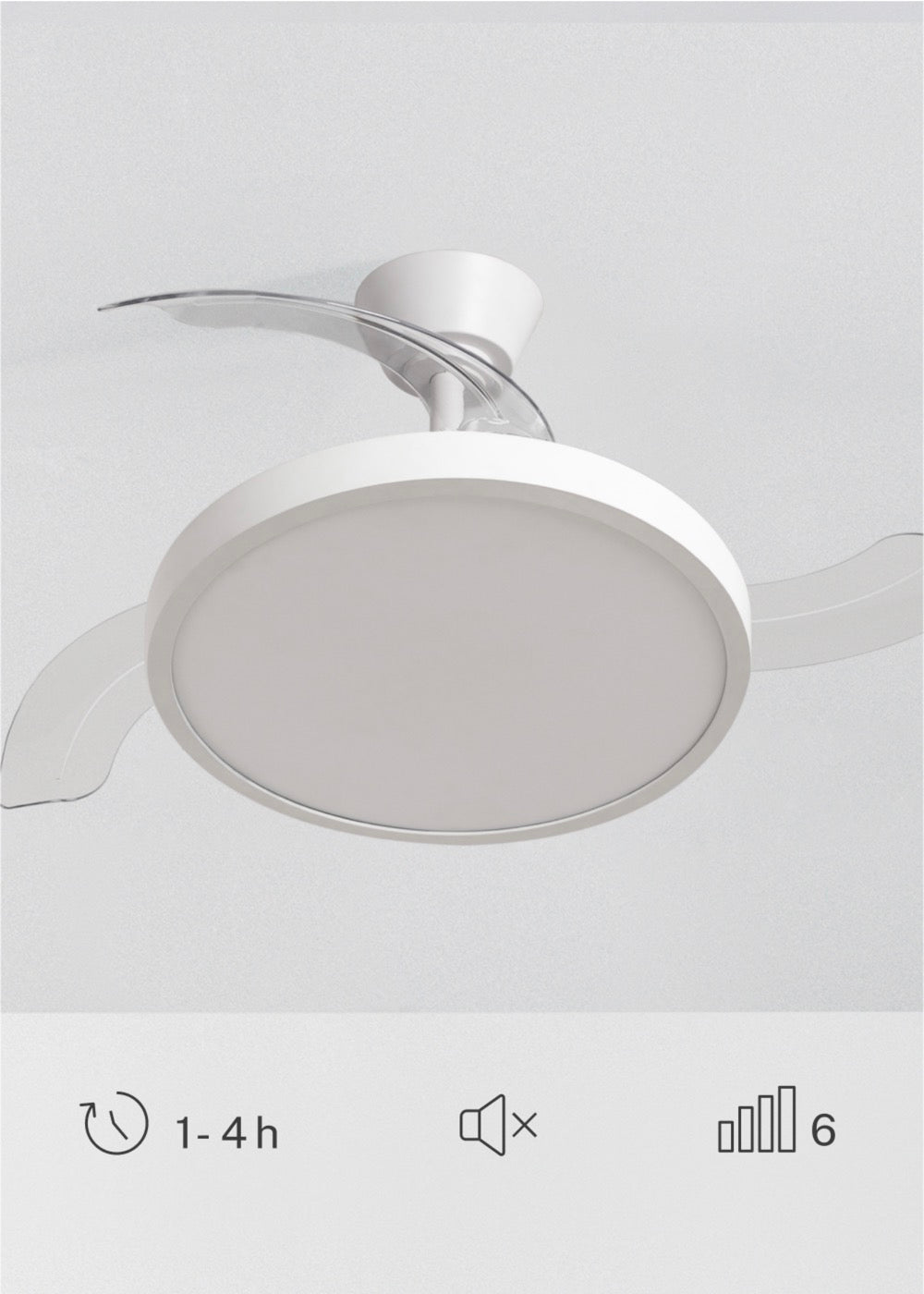 Wind Clear Studio - Ventilador de techo silencioso de 40 W con aspas retráctiles y luz LED - Blanco