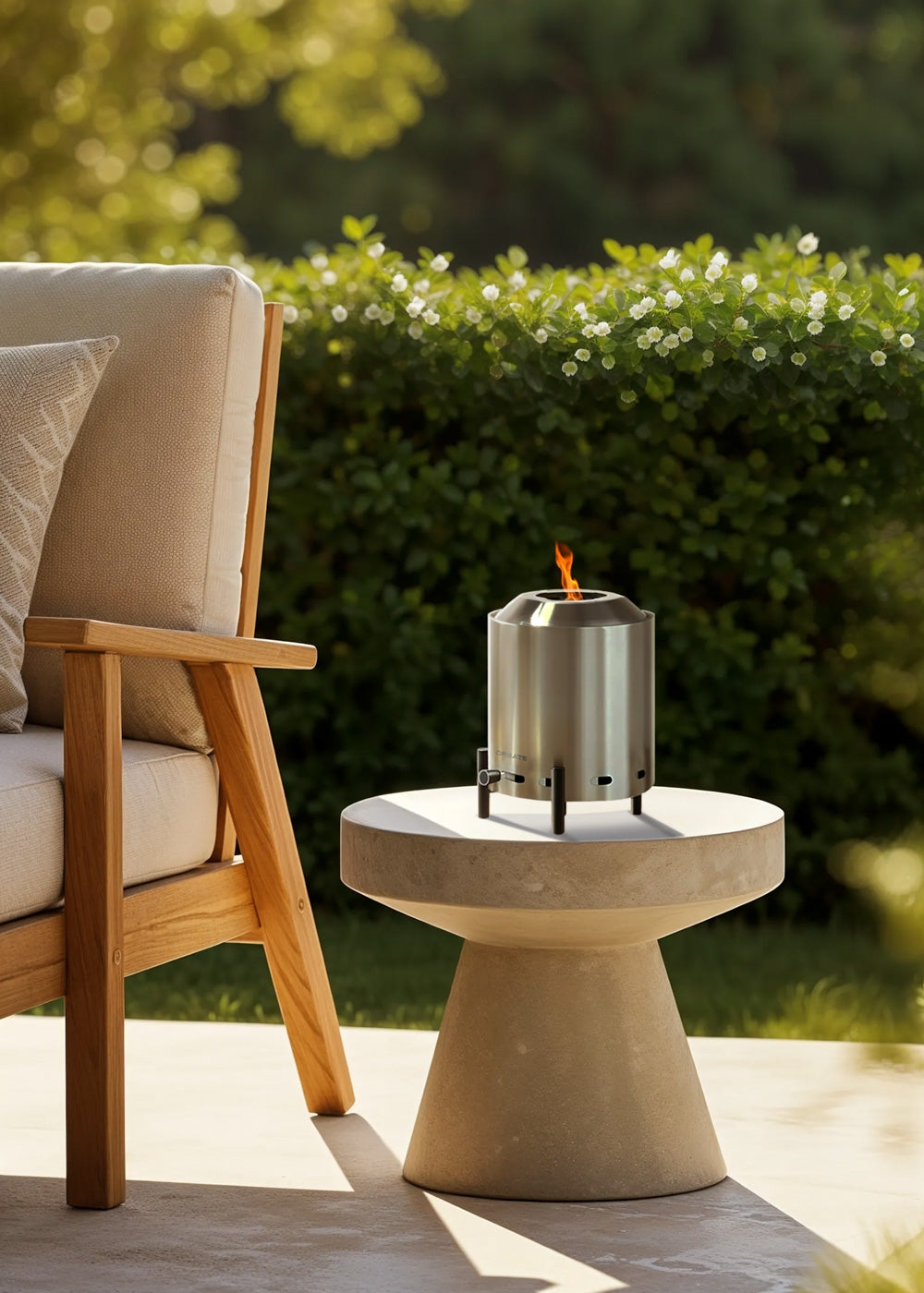 Brasero de mesa compacto para exterior, 1,5 Kw, con pellet sin humo, color gris