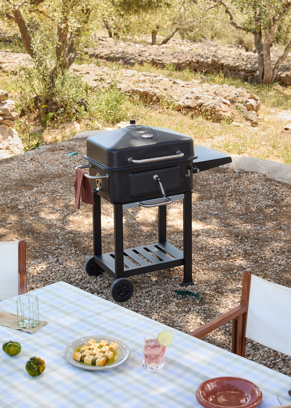 Bbq Smokey Pro - Charcoal Smoker Barbecue With Adjustable Grille And Side Table