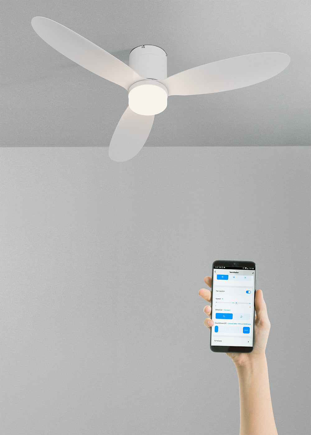 Wind Lite M - Ventilateur De Plafond Silencieux Intérieur & Extérieur - Avec Lumière & WIFI + Télécommande - Blanc
