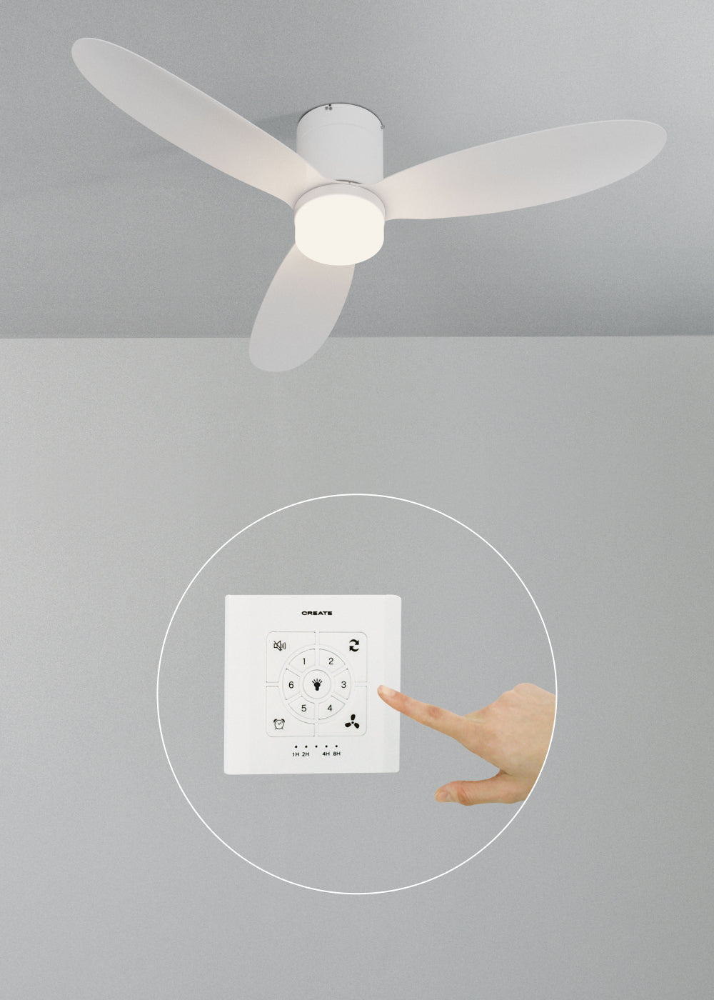 Wind Lite M - Ventilateur De Plafond Silencieux Intérieur & Extérieur - Avec Lumière & Contrôlateur Mural - Blanc
