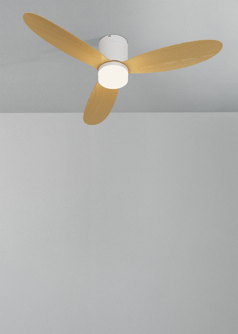 Wind Lite M - Silent Indoor &amp; Outdoor Ceiling Fan - With Light &amp; Remote Control - White &amp; Light Wood