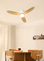 Wind Lite M - Ventilateur De Plafond Silencieux Intérieur & Extérieur - Avec Lumière & WIFI + Télécommande - Blanc & Bois Clair