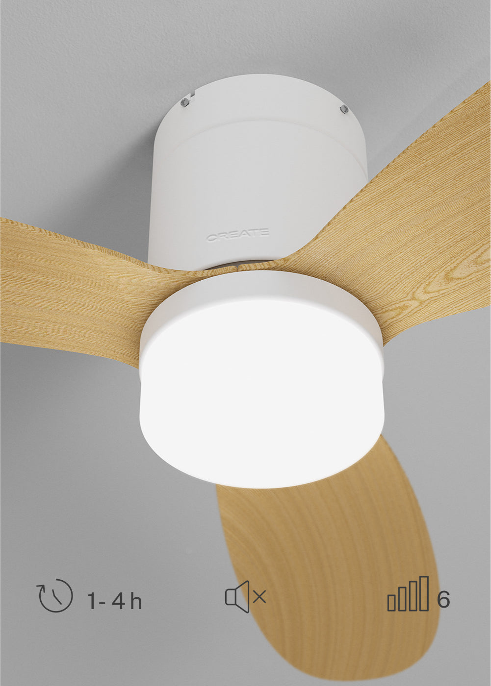 Wind Lite M - Ventilateur De Plafond Silencieux Intérieur & Extérieur - Avec Lumière & WIFI + Télécommande - Blanc & Bois Clair