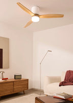 Wind Calm Concrete - Silent 40W Ø132cm Ceiling Fan, 100% Wood with Customisable Plaster Casing - White# Gypsum Natural Wood# With Light# WiFi# Wood