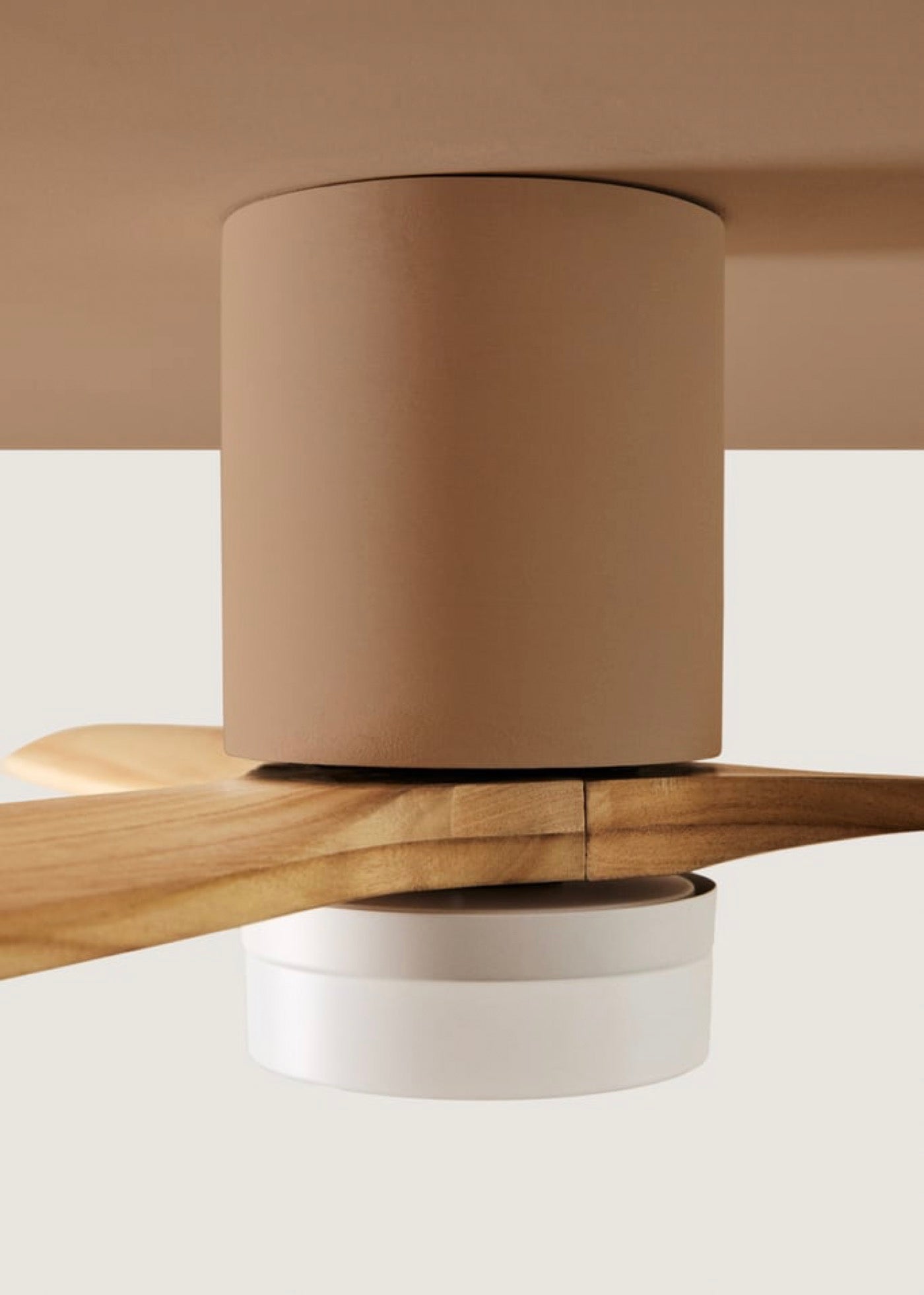 Wind Calm Concrete - Silent 40W Ø132cm Ceiling Fan, 100% Wood with Customisable Plaster Casing - White# Gypsum Natural Wood# With Light# WiFi# Wood