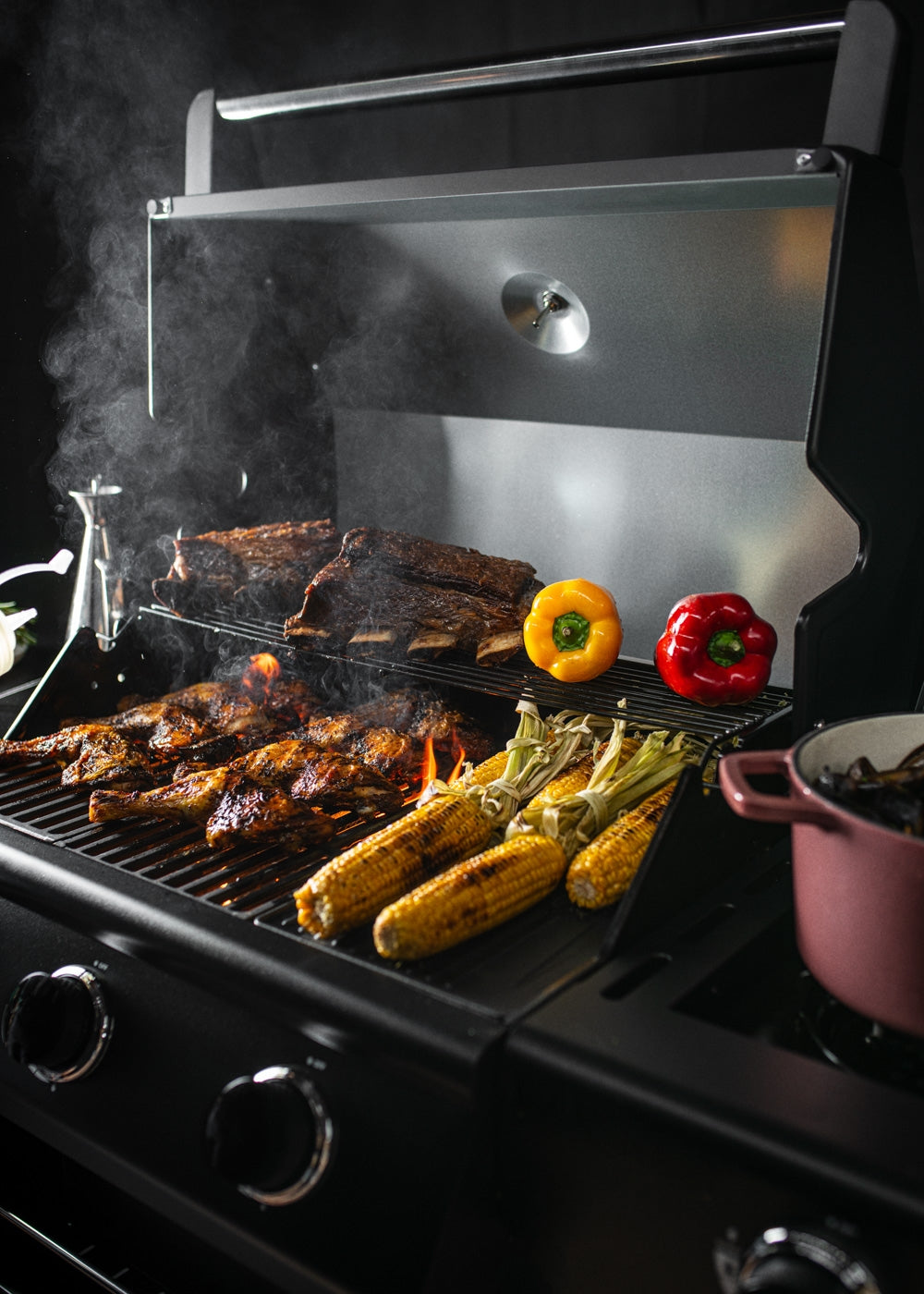 BBQ Gas Burner Pro - Barbacoa de gas con quemador lateral y mesa auxiliar - Negro