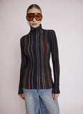 Lurex Striped Turtleneck Sweater - Black Multico