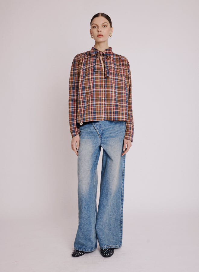 Berenice - Tied Shirt with Slotted Sleeves - Multi Check