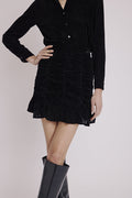 Berenice - Short Skirt with Gathered Ruffle Hem - Square Burnout Noir