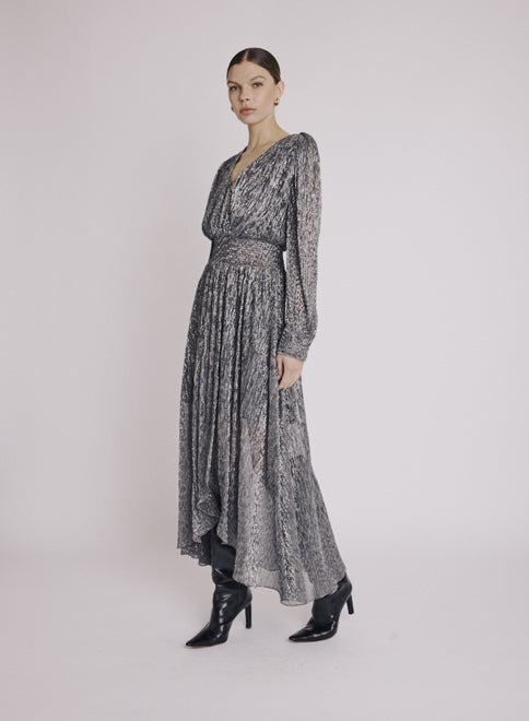 Berenice - Robe Longue Fronces Taille - Silver