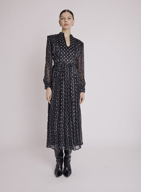 Berenice - Long Quilted Plastron Dress - Losali Print