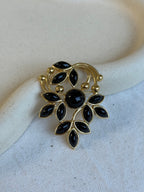 Broche Trifari Vintage - Feuillage Doré Et Cabochons Noirs