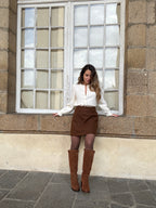 Falda Lou Efecto Lana Chocolate