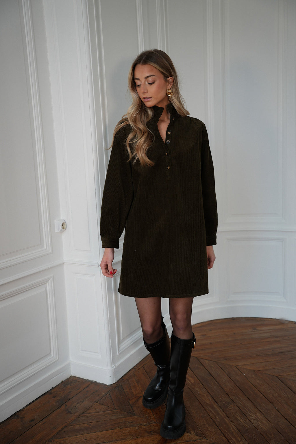 Robe En Velours Cristelle - Kaki