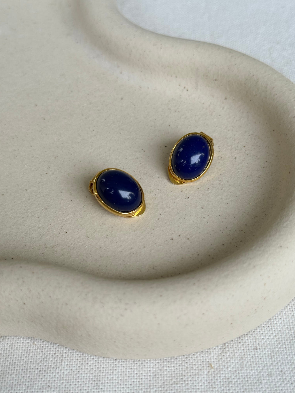 Boucles D’Oreilles Vintage - Ovales Et Cabochons Bleus