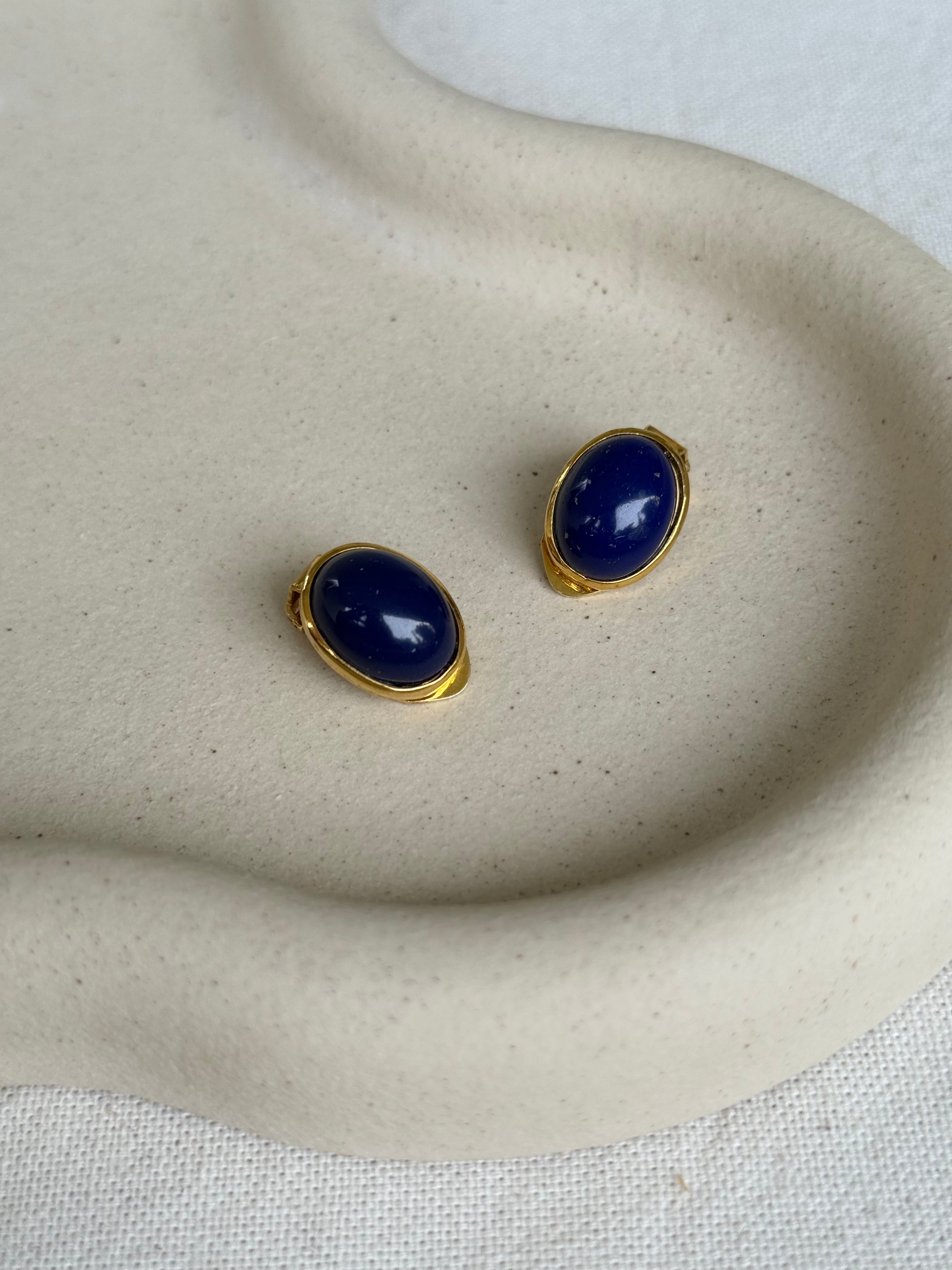 Boucles D’Oreilles Vintage - Ovales Et Cabochons Bleus