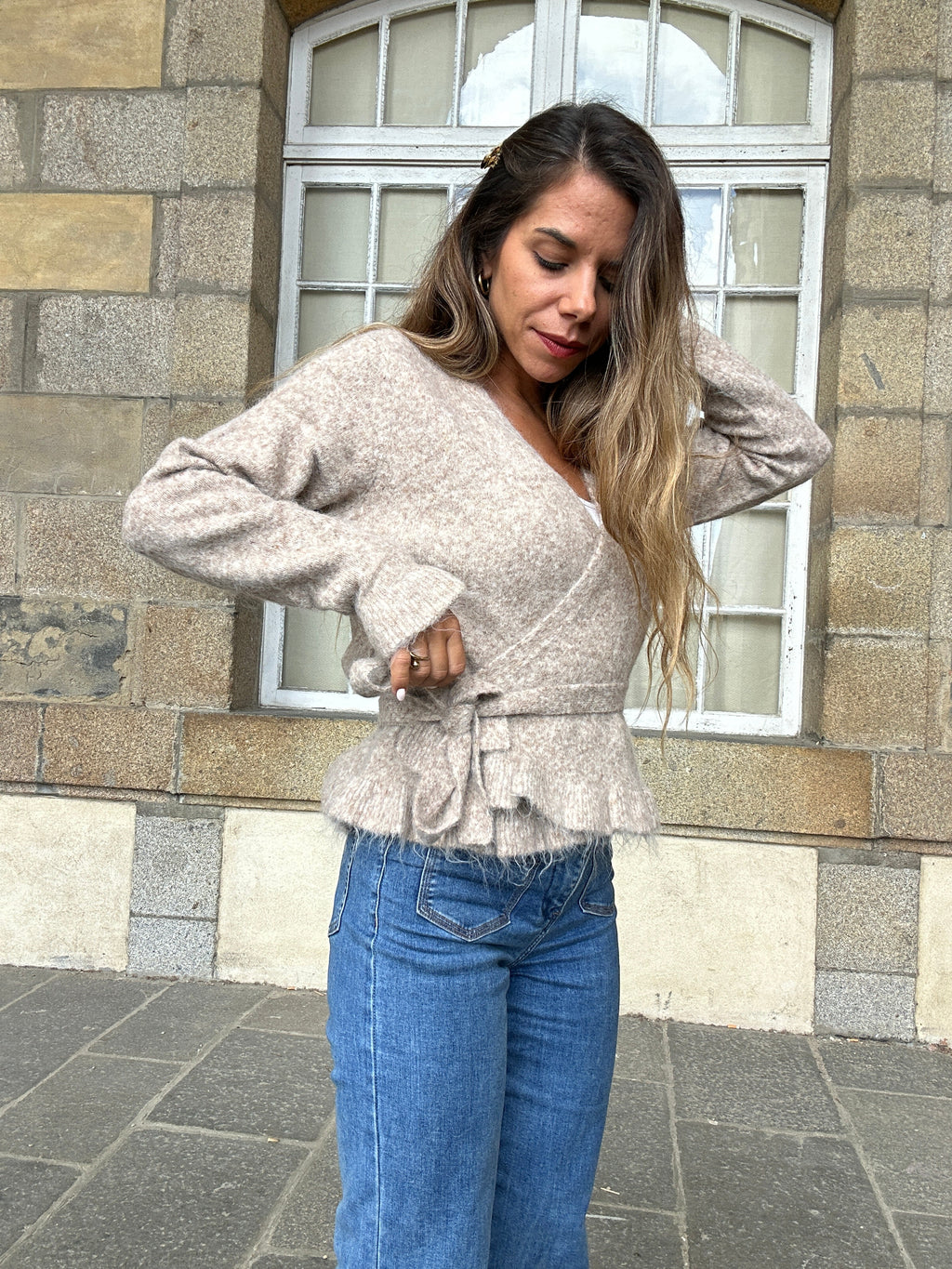 Cardigan à noeud Helena taupe