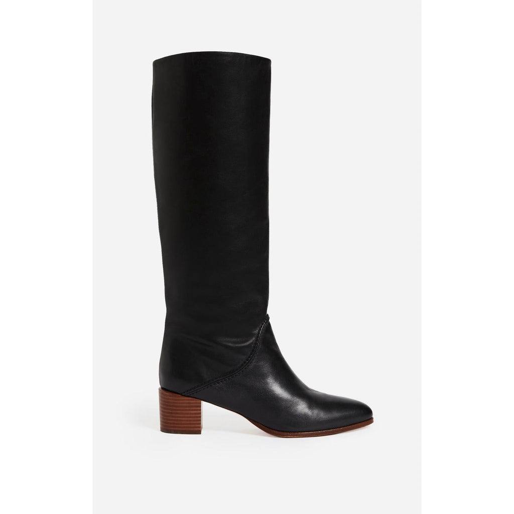 Smooth Leather High Boots - Black