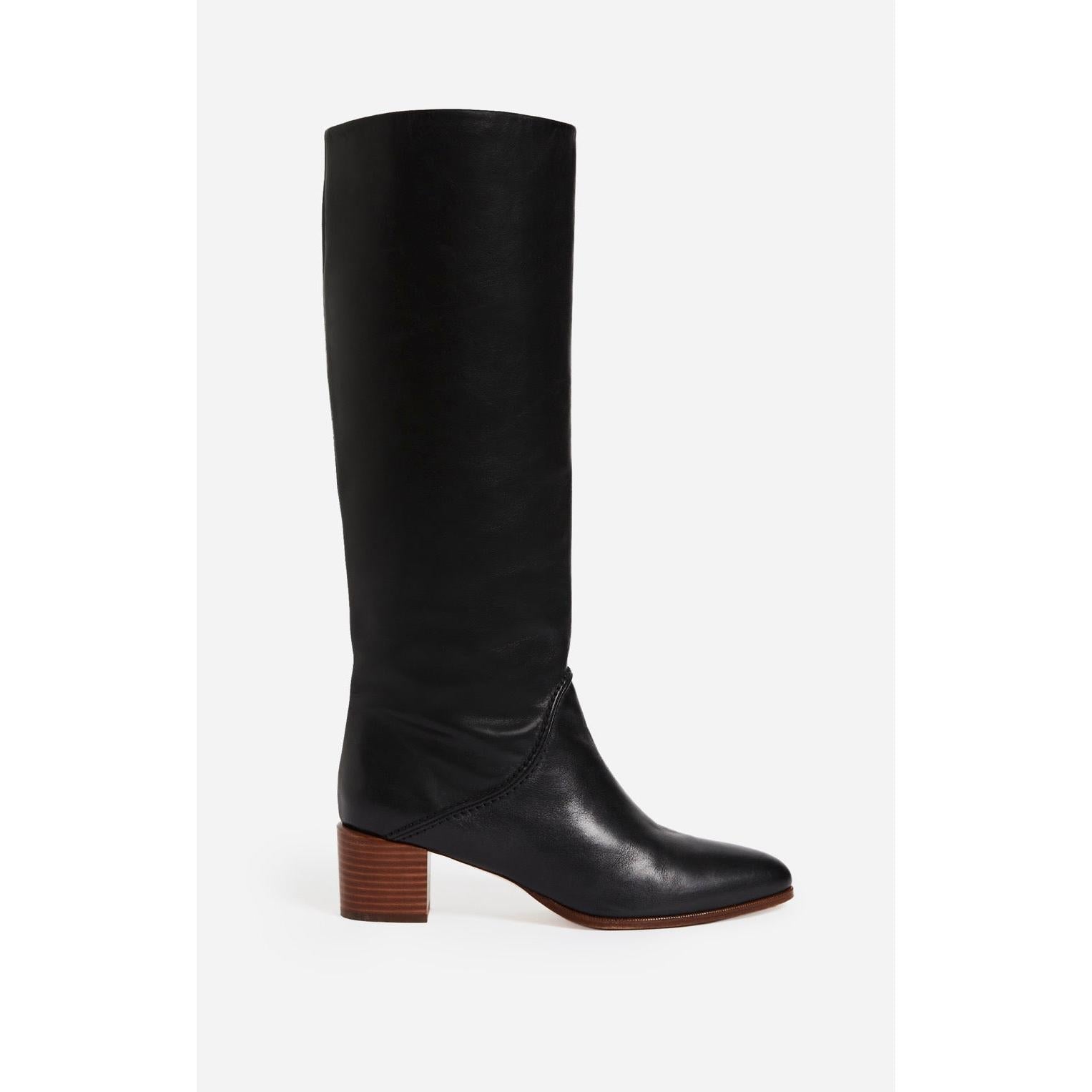 Smooth Leather High Boots - Black