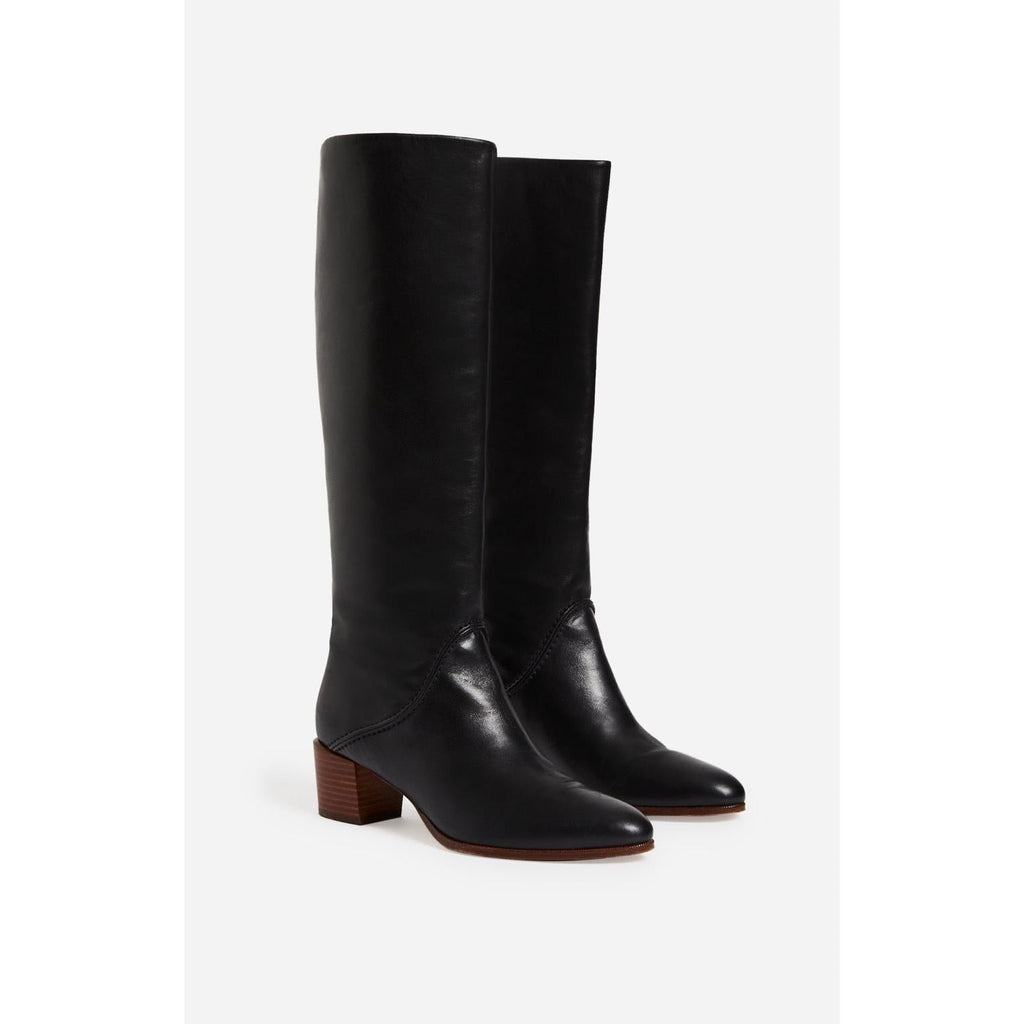 Smooth Leather High Boots - Black