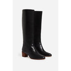 Smooth Leather High Boots - Black