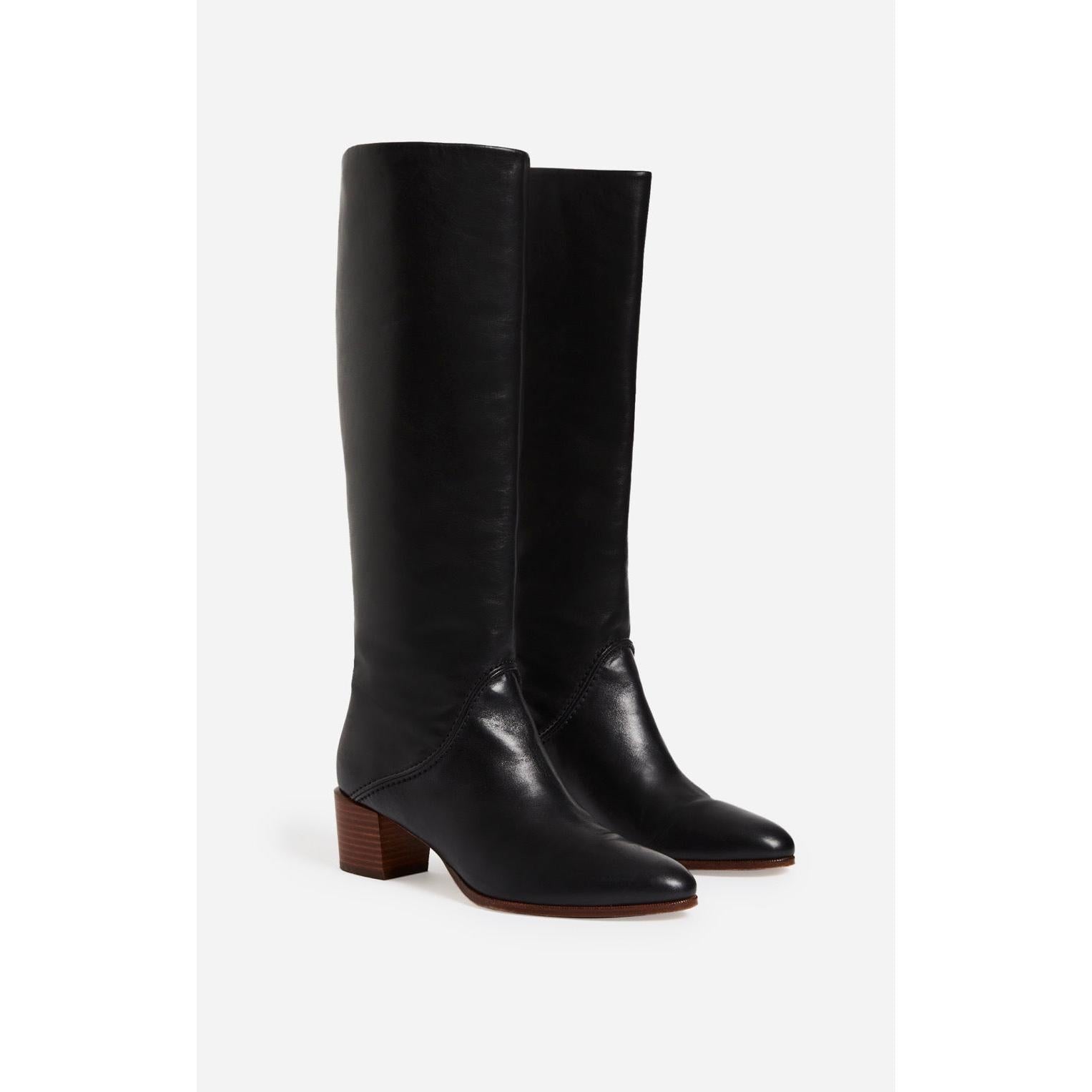 Smooth Leather High Boots - Black