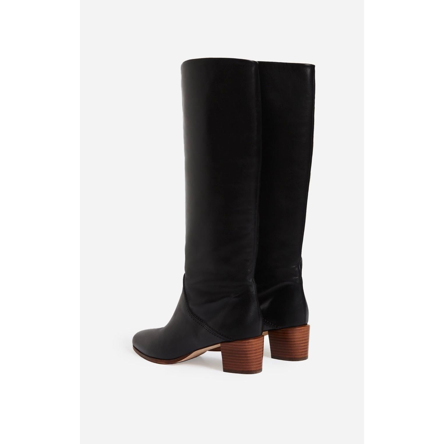 Smooth Leather High Boots - Black