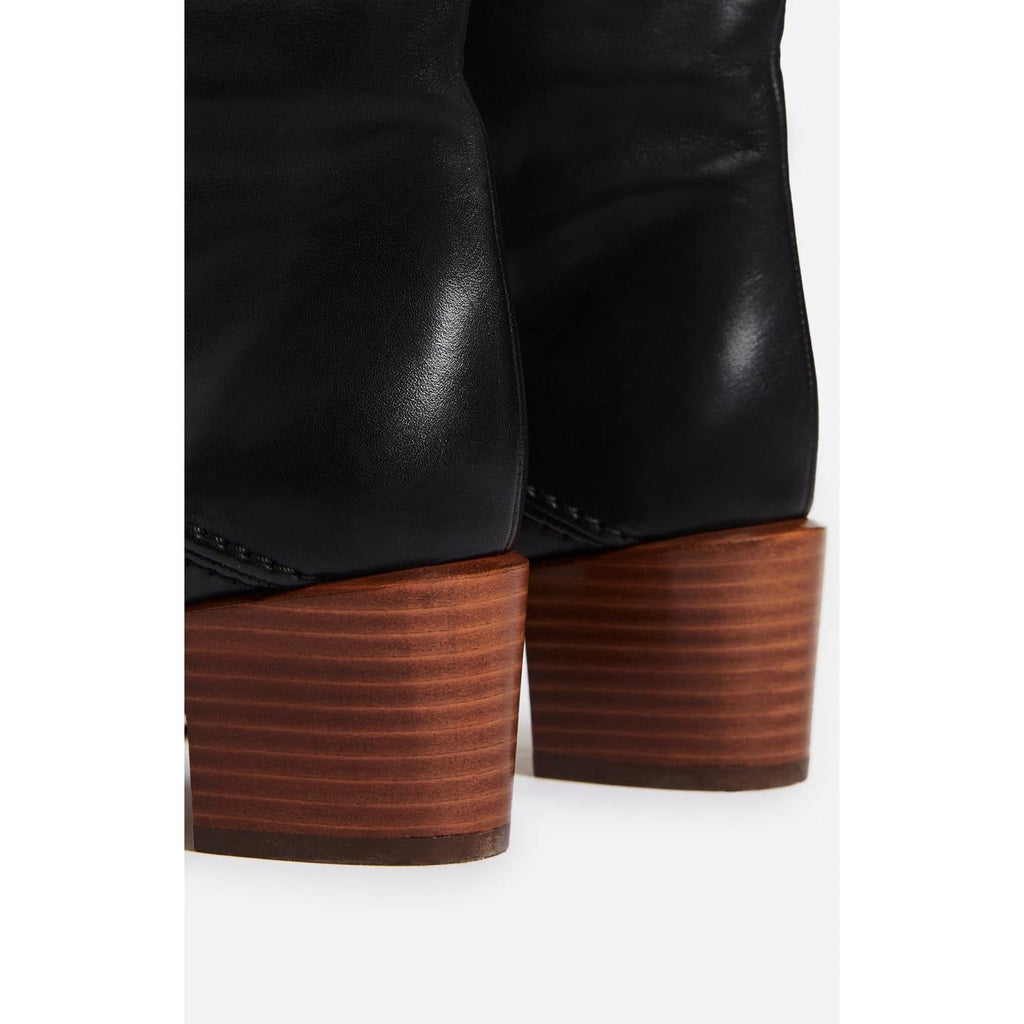 Smooth Leather High Boots - Black