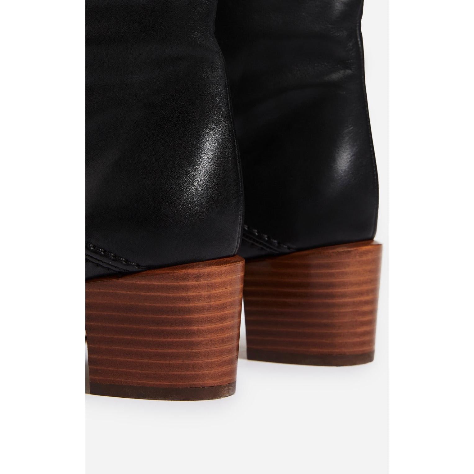 Smooth Leather High Boots - Black