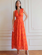 Orange Blommig Klänning Carmela