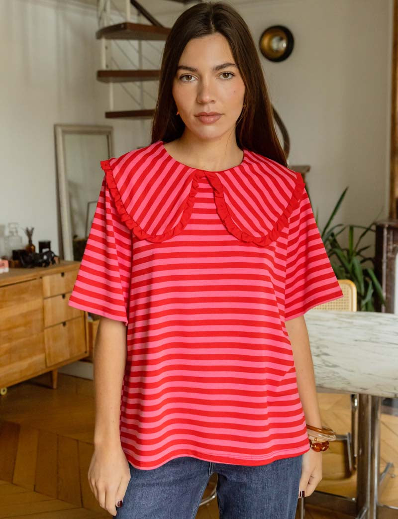 T-Shirt in Rot & Rosa Popi