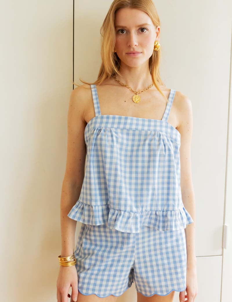 Short a quadretti vichy celeste Tita