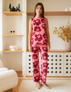 Rosa Jeans med Vinröda Blommor Jony