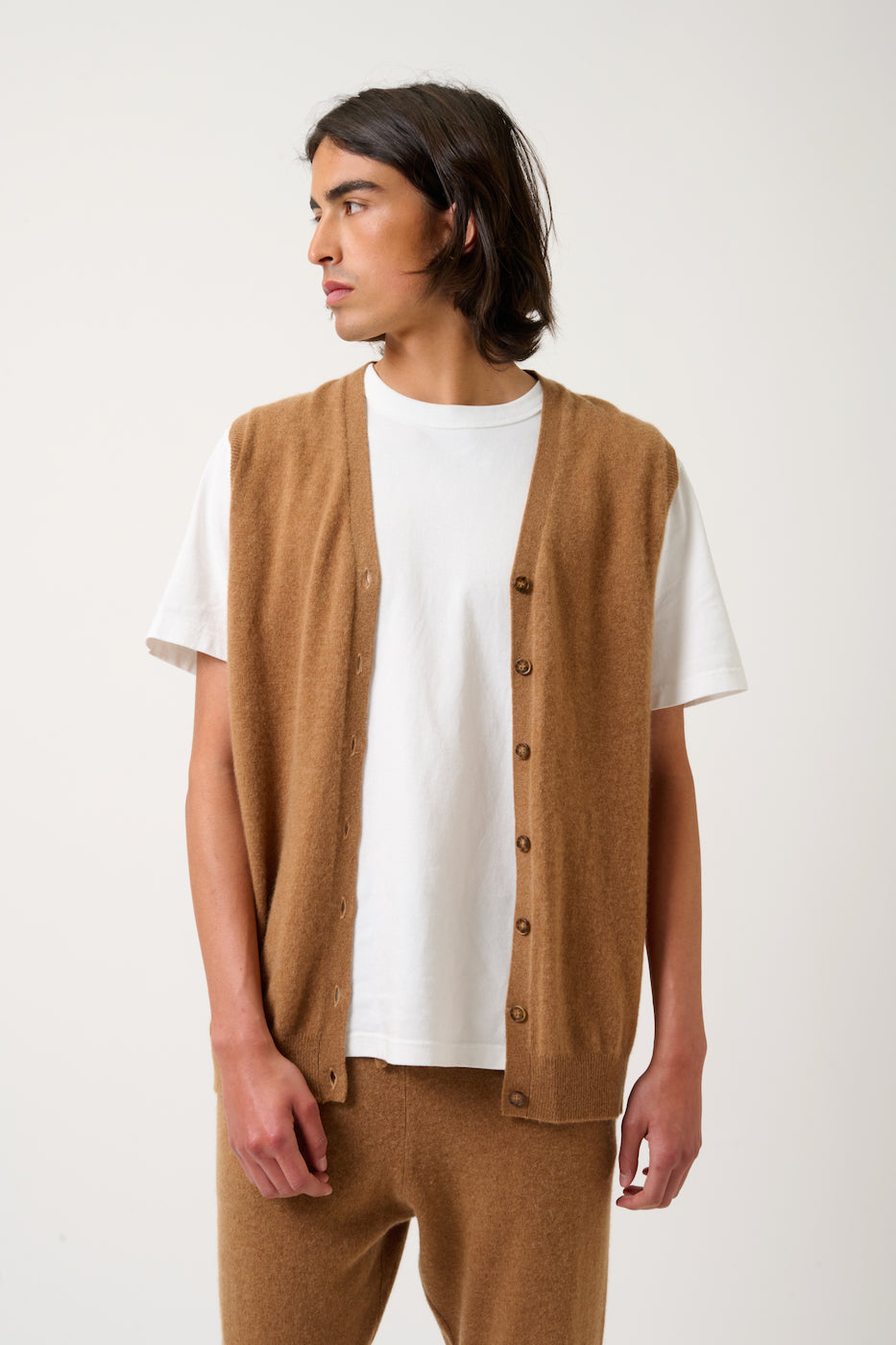 Cardigan Col V Sans Manches - Hugo - Noisette