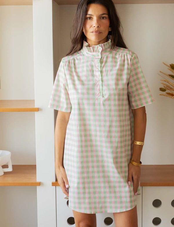 Vichy Jurk Roze & Groen Yaiza