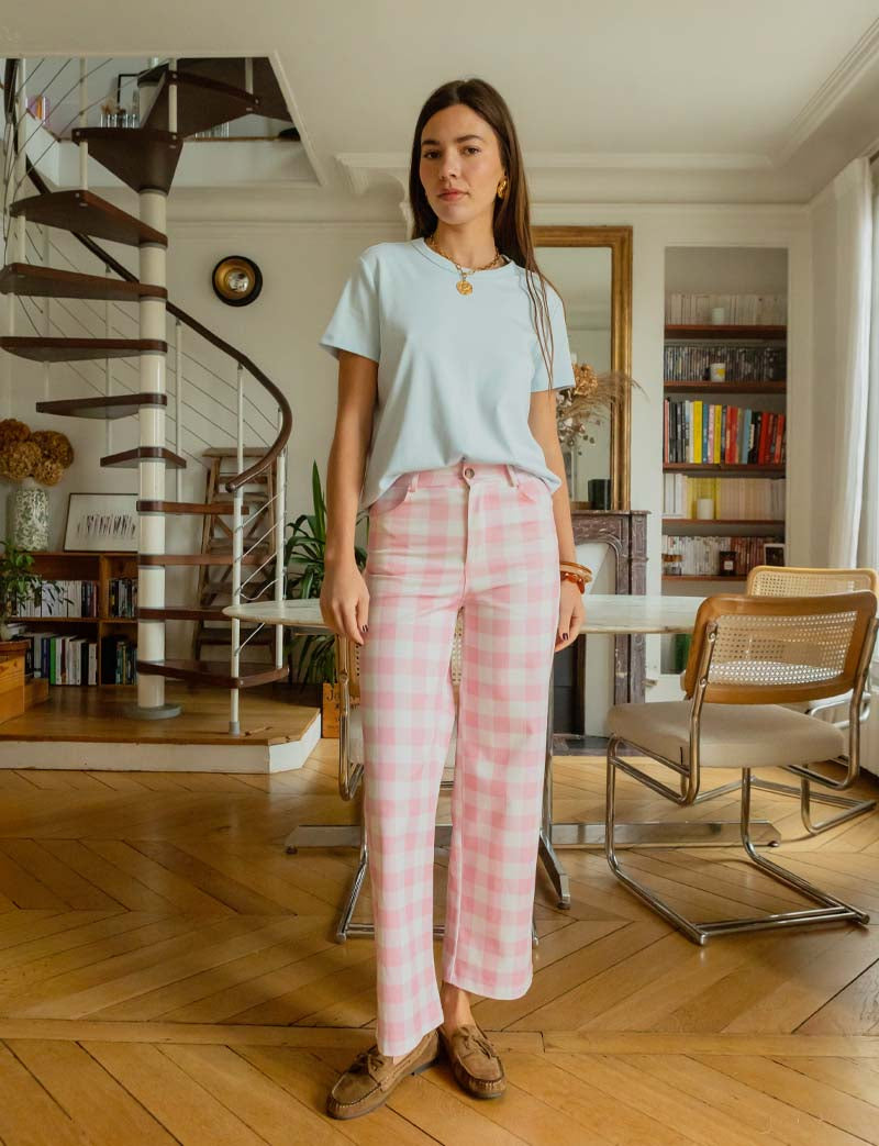 Rosa ginghammönstrade jeans Roby