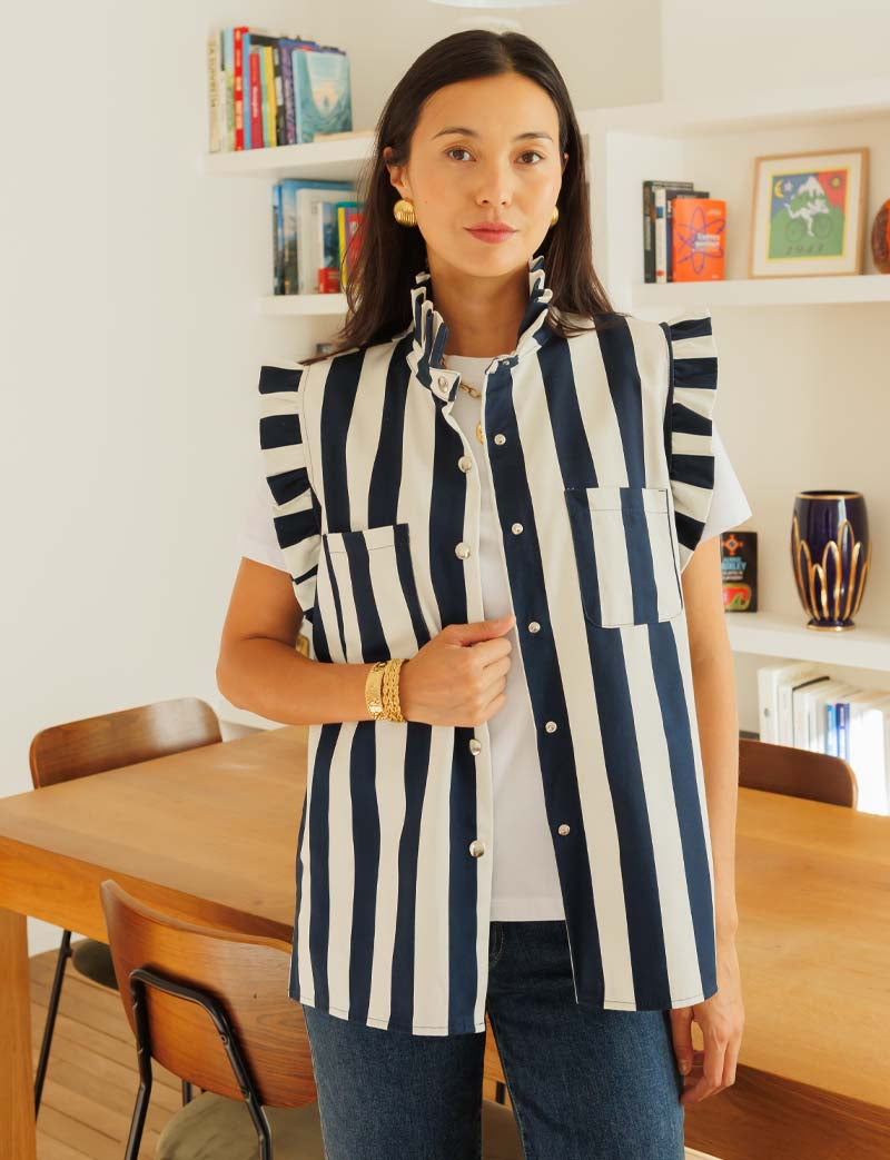 Marineblauw gestreept vest Drisa