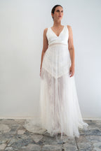 Abito Da Sposa Marina Con Tulle - Bianco Seta