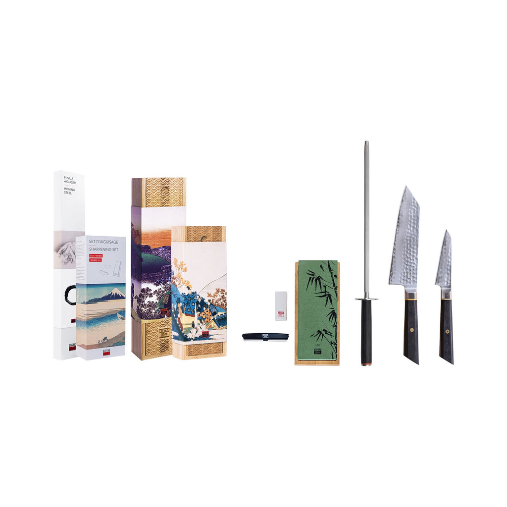 Colección Bunka San-Mai - Set Básico de 4 piezas: 2 cuchillos + 2 accesorios