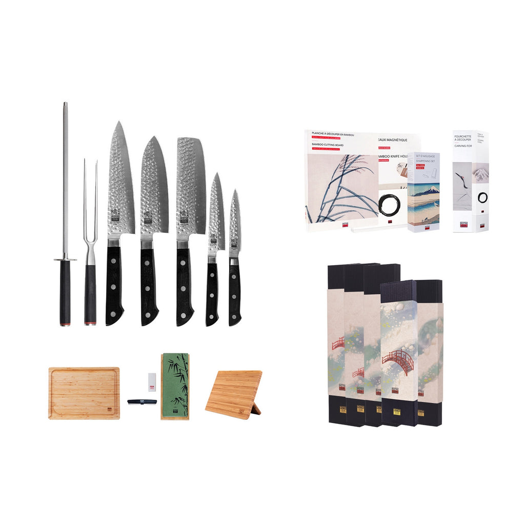 Hashi Tsuchime Collection - Deluxe Complete 10-Piece Set: 5 Knives + 5 Accessories