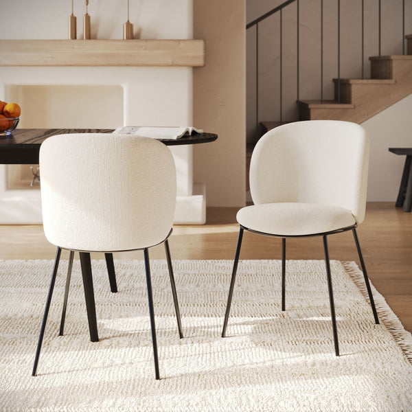 Bulle - Lot De 2 Chaises En Tissu Doux Blanc, Pieds Métal Noir