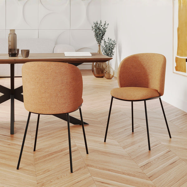 Bulle - Lot De 2 Chaises En Tissu Jaune Moutarde, Pieds Métal Noir