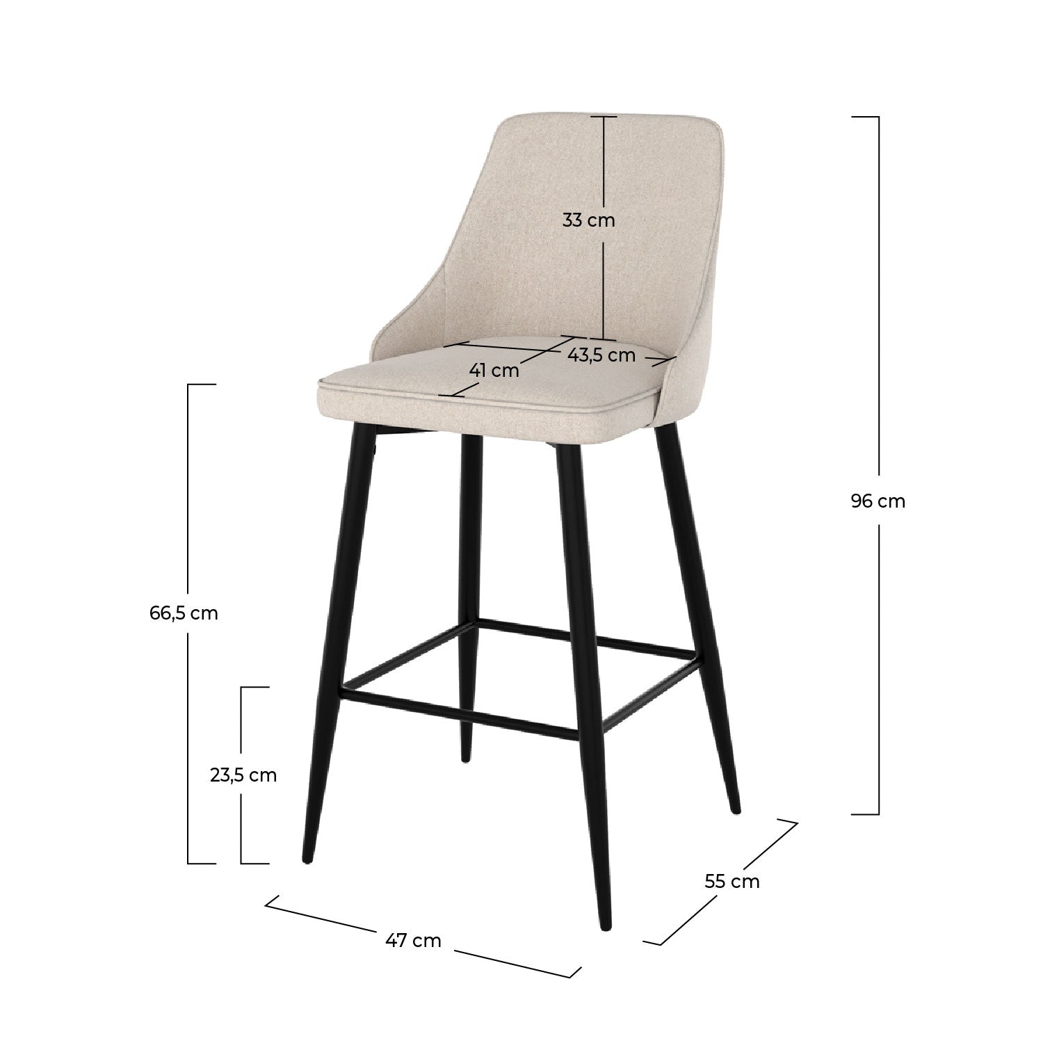 Pipo - Lot De 2 Chaises Pour Îlot Central En Tissu Beige