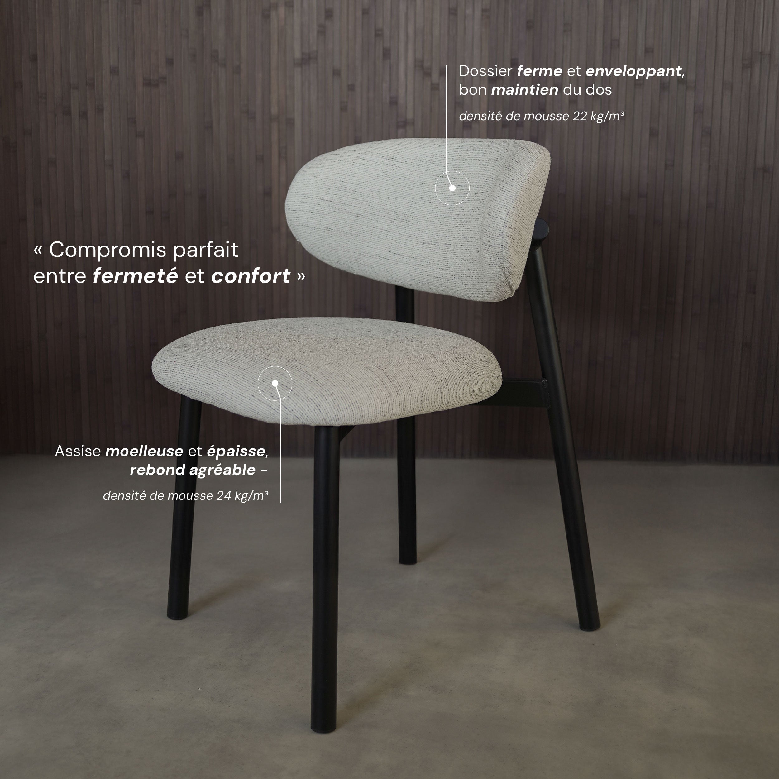 Nao - Lot De 2 Chaises En Tissu Gris Clair Chiné Et Pieds En Métal Noir