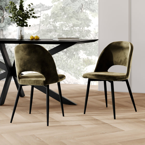 Pénélope - Lot De 2 Chaises En Velours Vert Et Pieds En Métal Noir