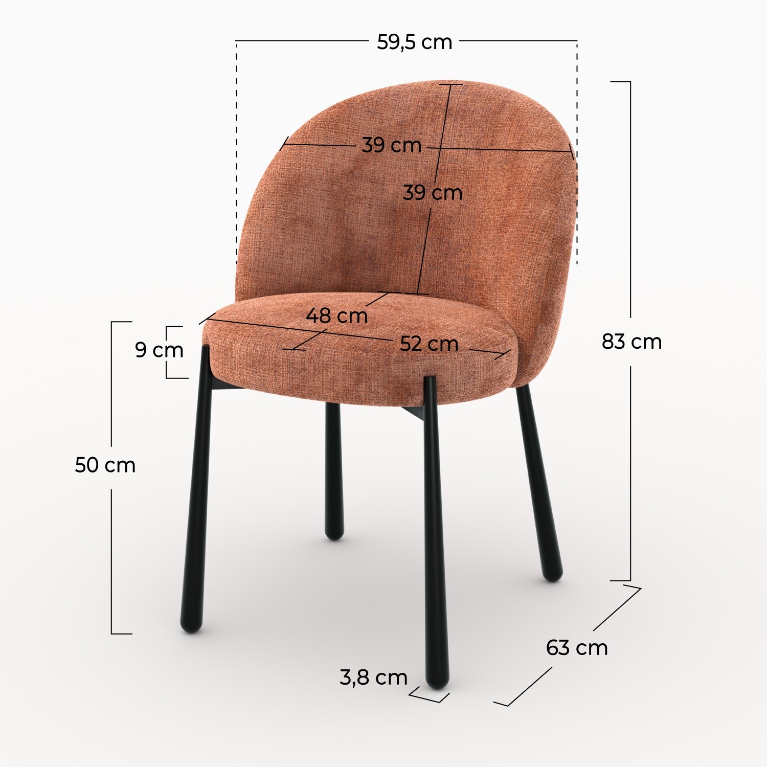Pulpy - Lot De 2 Chaises En Velours Chenillé Terracotta Et Métal Noir