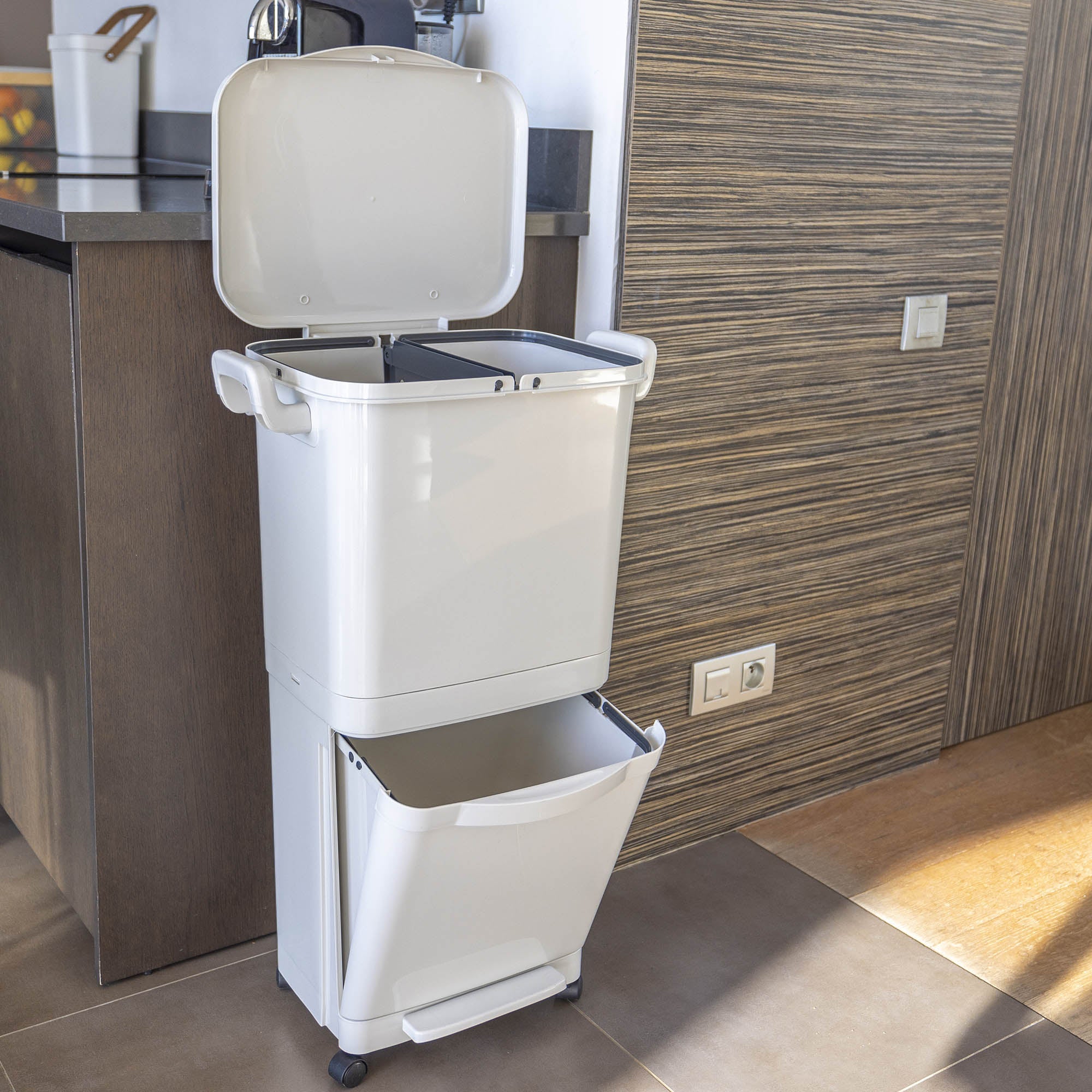 Poubelle De Tri Roulettes Valoris - 45L - Blanc